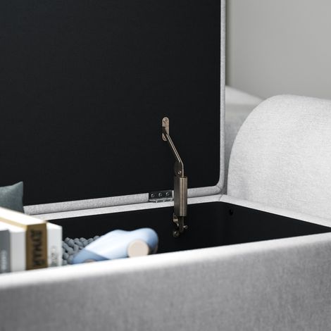 Banc coffre de lit en tissu avec accoudoirs, tiroir de 53,8 L, pieds en bois, dimensions 132x42x50 cm, gris (1/5)