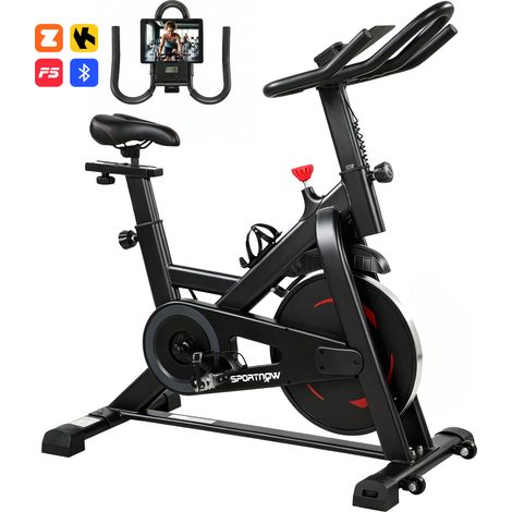 JSSEVN -Vélo d'appartement réglable en hauteur, avec application, résistance magnétique, écran LCD ajustable, guidon, support pour téléphone (1/5)