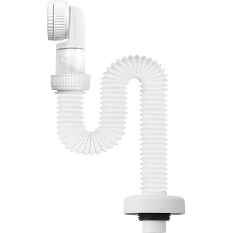 Siphon 1/4" flexible à 360° avec raccord de lavabo, siphon anti-odeurs en plastique blanc, économique en espace pour la salle de bain, contenu unique (1/5)