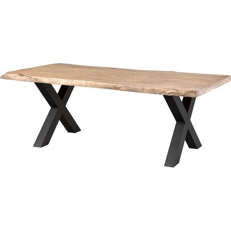 Table à manger 240x100 en bois de manguier laqué beige pieds en X anthracite mat FREEFORM 5