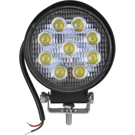 Phare de travail LED rond 27 W – 1800 lm, étanche IP67, compatible 12 V / 24 V – idéal pour engins et chantiers