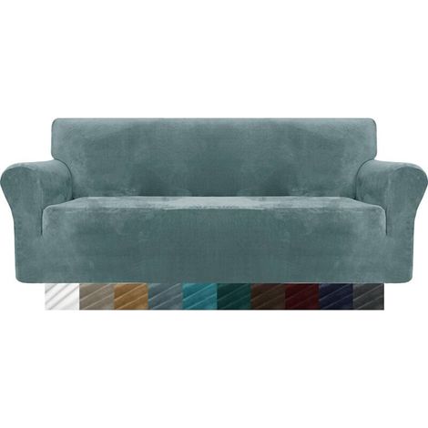 Thickened Velvet Sofa Cover 3 Seater Super Stretch Non-Slip for Dogs Cats Pets 1 Piece Elastic Plush Couch Cover (3 Seater, Grey Blue)