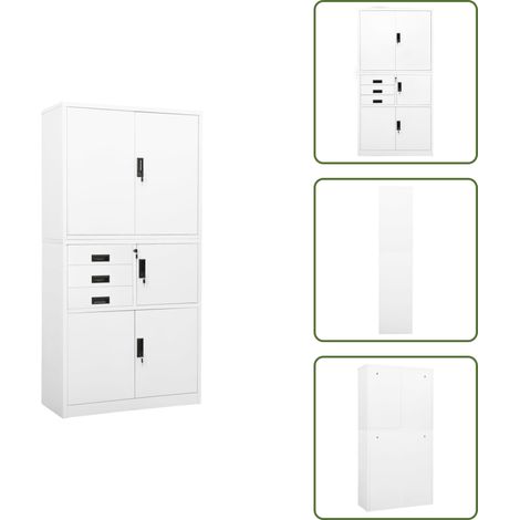 Armadio con cassetti - vidaXL Armadio per Ufficio Bianco 90x40x180 cm in Acciaio - Armadio con ripiani regolabili
