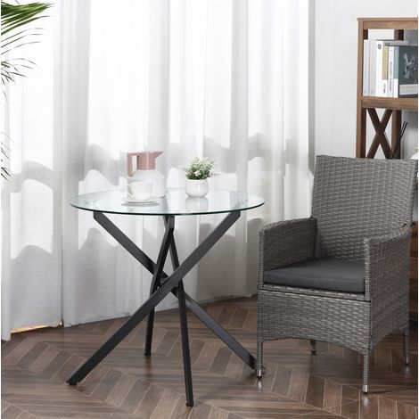 Mesa de centro redonda 80x80x75 cm negra en vidrio templado y acero con diseño moderno (1/5)