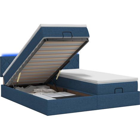 Cama tipo otomana con colchón y LED Azul 180 x 200 cm Tela vidaXL (1/5)