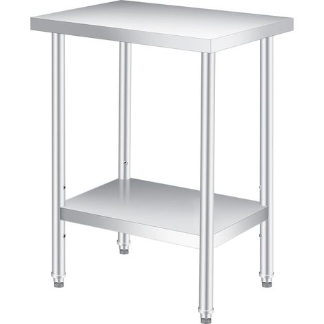 Table de Travail en Inox 61x46cm avec Étagère Réglable, Plan de Travail Robuste pour Cuisine et Garage (1/5)