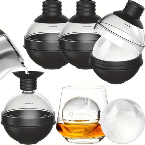 Ensemble de 4 moules à sphères de glace en silicone et polycarbonate  Grands moules sphériques de 2,4 pouces (1/5)