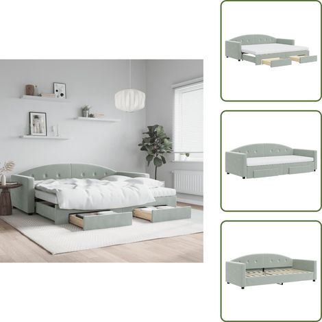 Tagesbett Ausziehbar mit Schubladen Hellgrau 90x200 cm Samt - Sofa - Schlafsofa - Gästebett - Tagesbett - Schlafzimmermöbel (1/5)