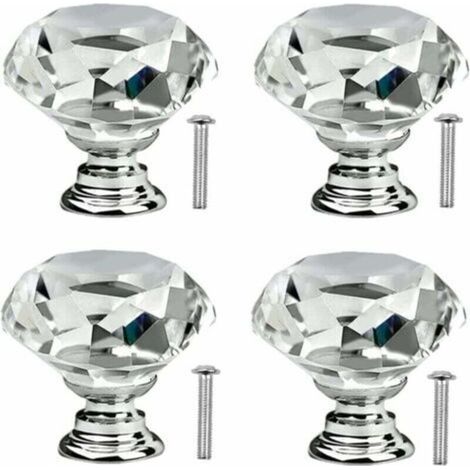 4 Pcs Poignée Bouton de Porte Placard Meuble Tiroir Diamant de Verre Cristal Boutons de tiroir en cristal avec vis pour commode de cuisinepoignées de porte en verre de cuisine 30mm (1/4)