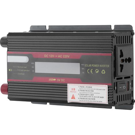 Convertisseur de courant continu 12 V vers courant alternatif 220 V pour voiture, puissance de crête de 3 000 W, écran LCD, à onde sinusoïdale modifiée (1/5)