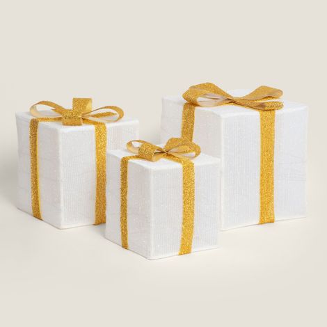 Set 3 LED Weihnachtsgeschenkboxen mit Batterie Noelle Gold (1/5)