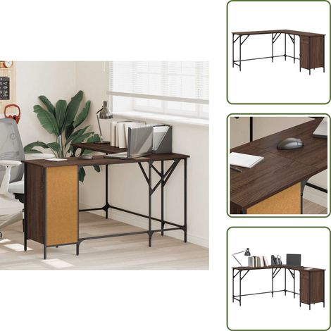 Scrivania con piedini regolabili - vidaXL Scrivania Rovere Marrone 141x141x75 cm in Legno Multistrato - Scrivania con telaio in metallo