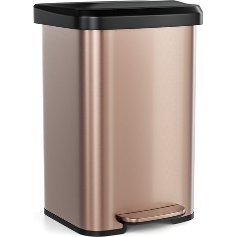 Poubelle à pédale dorée 50 L en acier inoxydable avec fermeture douce et compartiment désodorisant pour cuisine bureau et magasin (1/5)