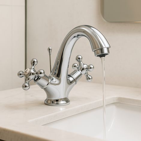Rubinetto Bidet Vintage con Valvola Universale e Manopole a Fiore (1/5)