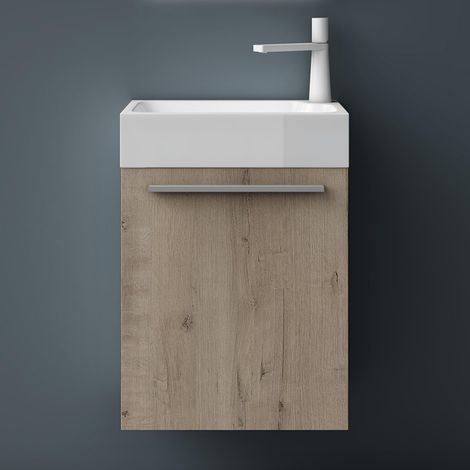 Mai & Mai Mobile Bagno Sospeso46x26x63cm, Mobile da Bagno con Cassetto Include Lavabo, Rovere Chiaro, Seria Pisa F161 (1/5)