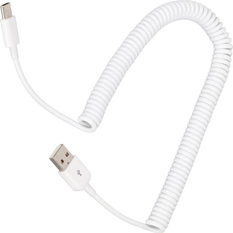 Câble de charge spiralé USB-C vers USB 2.0 mâle, débit de transfert rapide 480 Mbps, rallonge pour téléphone portable, 3 m (9,8 pi)