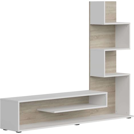 Miroytengo – Meuble TV Snake en chêne artisanal/noir ou chêne Sonoma – 4 étagères – Dimensions 160 x 130 x 29 cm – Design moderne pour salon