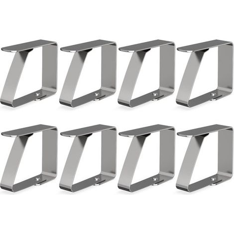 Lot de 8 pinces à nappe pour plateaux de table de 3 à 5 cm d'épaisseur – Pinces à nappe antidérapantes en acier inoxydable (4 grandes), argentées (1/5)