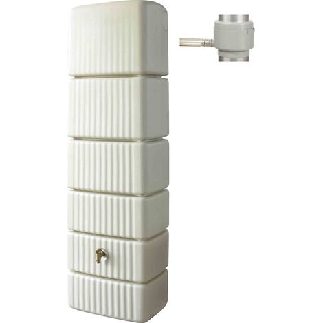 Garantia – Récupérateur d'eau de pluie mural 330L en polyéthylène – Hauteur 182 cm – Robinet imitation laiton – Collecteur filtrant gris (1/3)