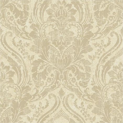 Cream and Gold Textured Damask Vinyl Wallpaper Living Room Paste the Wall (1/4)