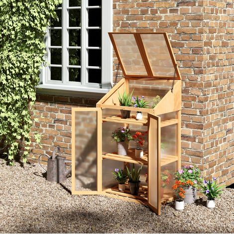 Mini serre en bois 70 x 50 x 120 cm avec fenêtre, double porte, marron (1/5)