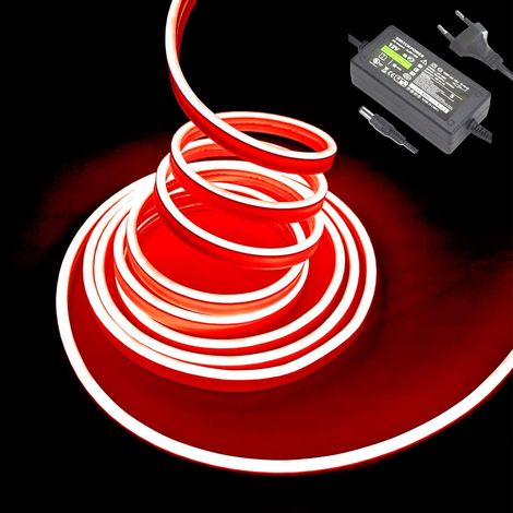 LED Neon Light Bar, 5M 12V DC 600 SMD2835 Waterproof LED Light Bar for Indoor Outdoor Decoration (with AC Adapter) (5M, Red) (1/5)