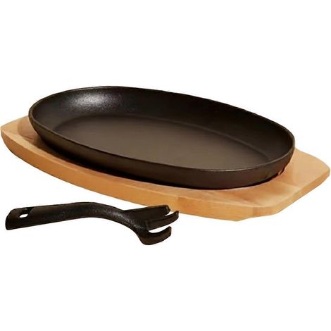 Plaque de cuisson 3 en 1 en fonte, poêle ovale en fonte pour steak, barbecue et grillades de poisson. (1/5)