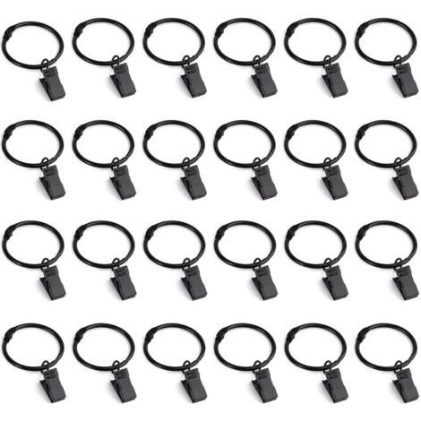 Pince Rideaux,Anneau Rideau 40 Pièces Pince Anneaux de Rideaux avec Pinces Metal Rideau Clips de Crochets Décoratifs de Diamètre Intérieur 35 mm-Noir (1/5)