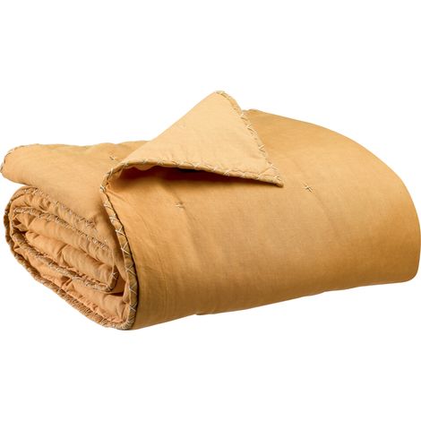 VIVARAISE - Jeté de lit Nala en coton-lin, couleur ocre (180 x 260 cm)