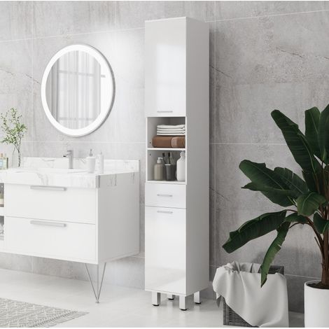 Colonne de salle de bain 30x30x180 cm en bois blanc, avec rangement, pour salle de bain FloraGrace (1/5)