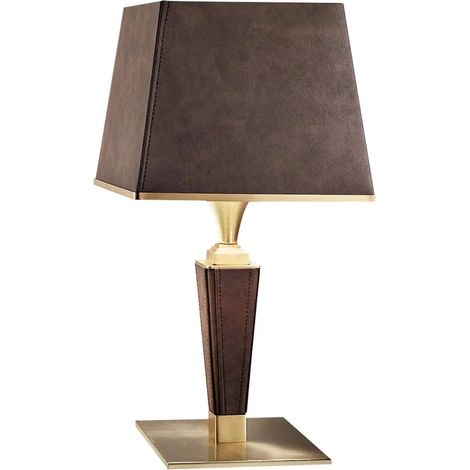 [NEUWERTIG] Masiero Tischleuchte Lampe Darshan Lederbezug Wohnzimmer Dunkelbraun Gold B-Ware