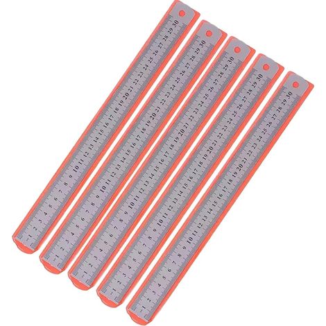 Righello dritto, in acciaio inossidabile, strumento di misurazione di precisione, 5 pezzi, 30 cm (1/2)