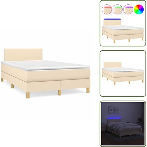 Sommier à lattes de lit matelas et LED crème 120x190 cm tissu - Sommier Tapissier - Lit Avec Led - Matelas À Ressorts Ensachés - Têtière Ajustable - Éclairage LED (1/5)