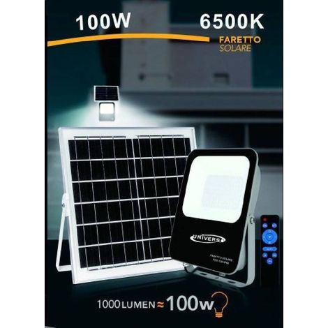TrAdE Shop Traesio - Faretto Faro Led Solare 100 Watt Con Telecomando Ip65 Luce Fredda 6500k Fso-100w - (1/2)