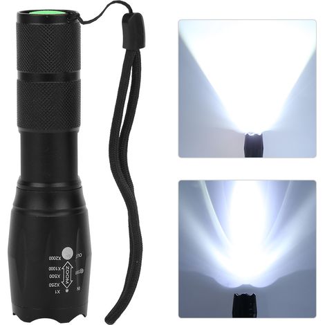 Lampe torche LED T6 télescopique à intensité variable en alliage d'aluminium noir, éclairage puissant pour l'extérieur (1/5)