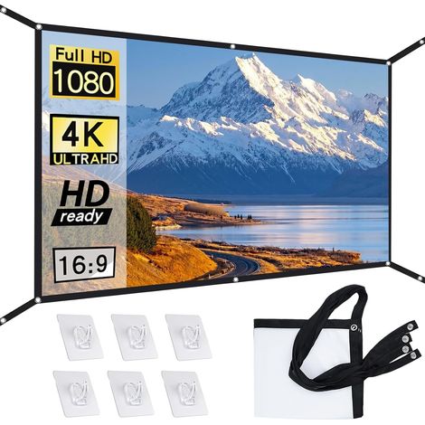 Écran de projection 100", 16:9, HD, pliable, infroissable, montage au plafond, écran de projection portable pour la maison, le bureau, l'école et l'écran de projection extérieur (1/5)