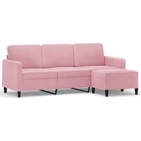 vidaXL Sofá de 3 plazas con taburete de terciopelo rosa180 cm (1/2)