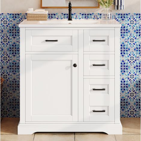 Waschtischunterschrank mit integriertem Waschbecken 76 x 47 x 82 cm, weiß OKMYHOME (1/5)