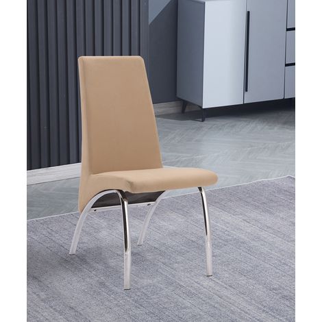 Lot de 4 chaises de salle à manger en jarama beige avec pieds coloris chromé - Longueur 44 x profondeur 61 x hauteur 95 cm -PEGANE- (1/2)