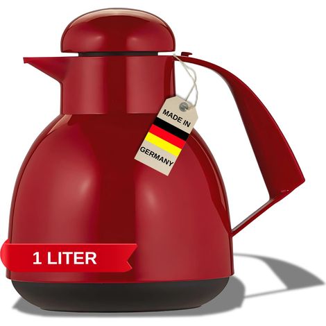 Helios Day - Thermos rosso, 1 l, 6 ore, mantiene le bevande calde e fredde, con supporto per bustine di tè, facile da pulire, adatto per tè e caffè