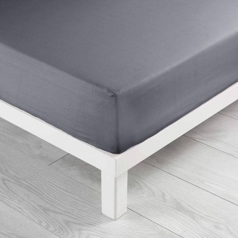 Drap housse 2 personnes 180 x 200 cm uni 57 fils lina Gris souris