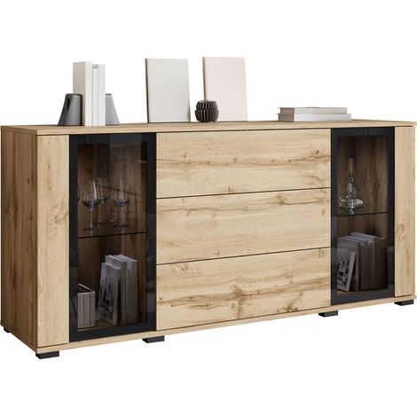 Cómoda Torcame 101, Roble wotan, Con cajones y puertas, Número de cajones: 0, 70x150x40cm