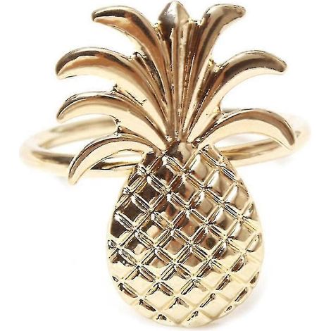 Lot de 12 ronds de serviette ananas en métal plaqué, pour décoration de table de mariage, fêtes et événements.