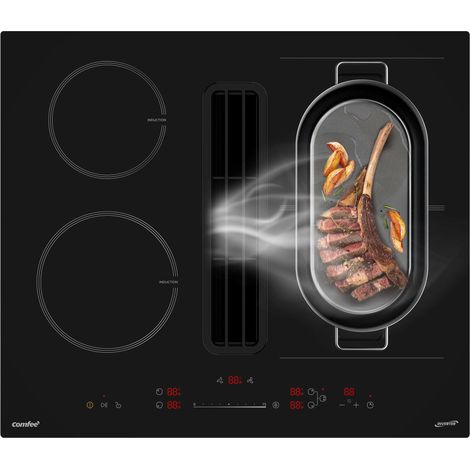 Comfee – Table de cuisson à induction aspirante 60 cm 4 foyers – CIH742FY18K0 – Hotte intégrée 638m³/h – Puissance 7400W – A++