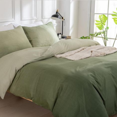 Bettwäsche-Set 240x220 cm Mikrofaser Grün mit Reißverschluss 3-teilig