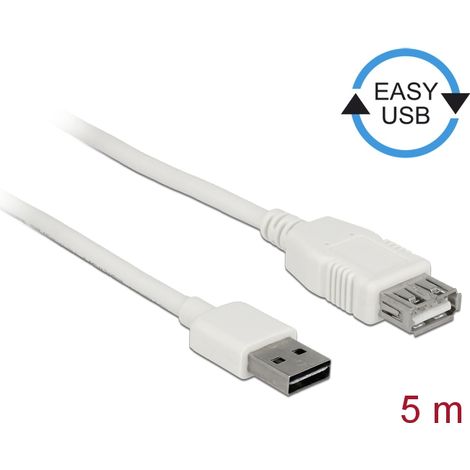 Delock Alargador Cable EASY-USB 2.0 Tipo-A macho  USB 2.0 Tipo-A hembra blanco 5 m