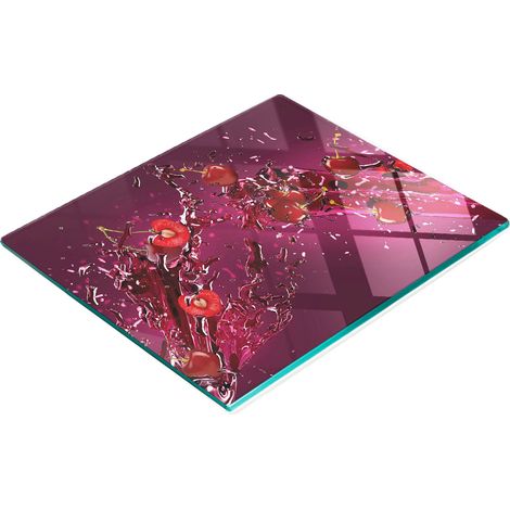Tablero decorativo multifuncional de vidrio templado con diseño de cerezas y jugo, 60x52 cm. (1/5)