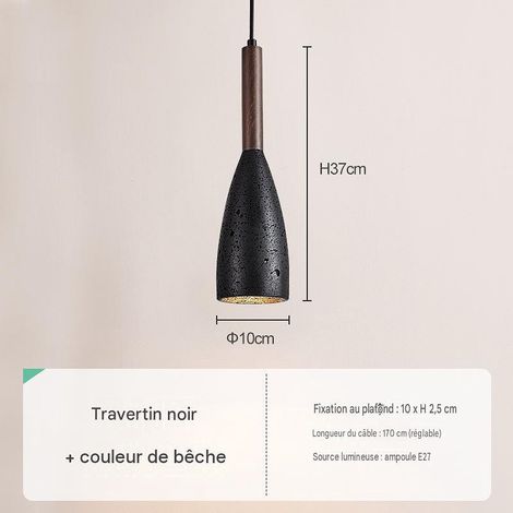 Suspension M pierre travertin noire, noyer, douille E27 220V, LED froid