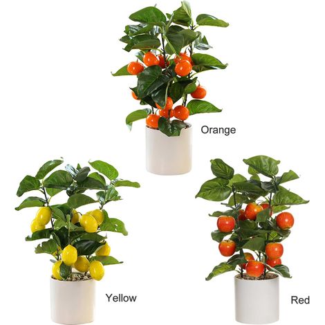 Lot de 3 fausses plantes fruitières Kumquat en pot, décoration artificielle pour intérieur (1/5)