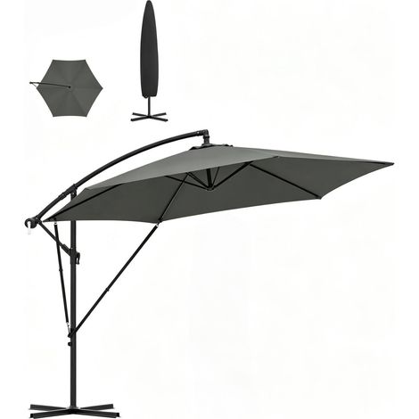Ombrellone da giardino a sbalzo pieghevole 310 x 310 cm in metallo e poliestere grigio scuro (1/5)